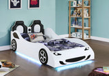 Cama doble de madera Cruiser con iluminación LED y colchón de 7 pulgadas, color blanco