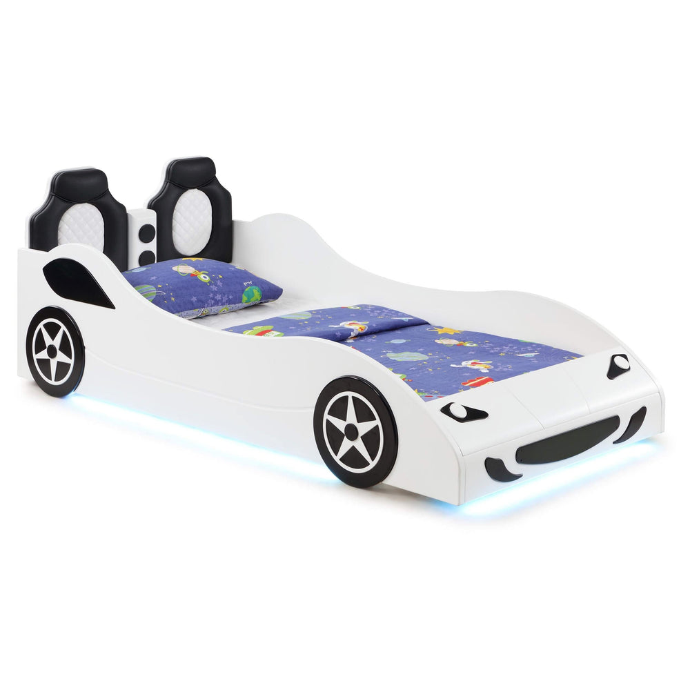 Cama doble de madera Cruiser con iluminación LED y colchón de 7 pulgadas, color blanco
