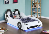 Cama doble de madera Cruiser con iluminación LED y colchón de 7 pulgadas, color blanco