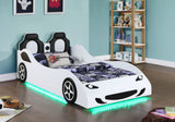 Cama doble de madera Cruiser con iluminación LED y colchón de 7 pulgadas, color blanco