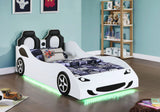 Cama doble de madera Cruiser con iluminación LED y colchón de 7 pulgadas, color blanco