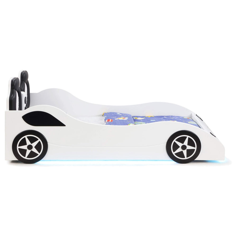 Cama doble de madera Cruiser con iluminación LED y colchón de 7 pulgadas, color blanco