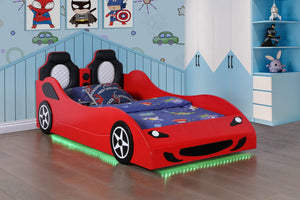 Cama doble de madera Cruiser con iluminación LED y colchón de 7 pulgadas en color rojo