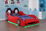 Cama doble de madera Cruiser con iluminación LED y colchón de 7 pulgadas en color rojo