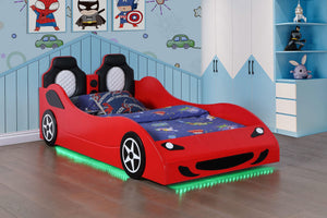 Cama doble de madera Cruiser con iluminación LED y colchón de 7 pulgadas en color rojo