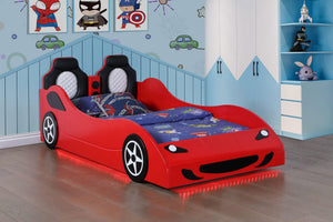 Cama doble de madera Cruiser con iluminación LED y colchón de 7 pulgadas en color rojo
