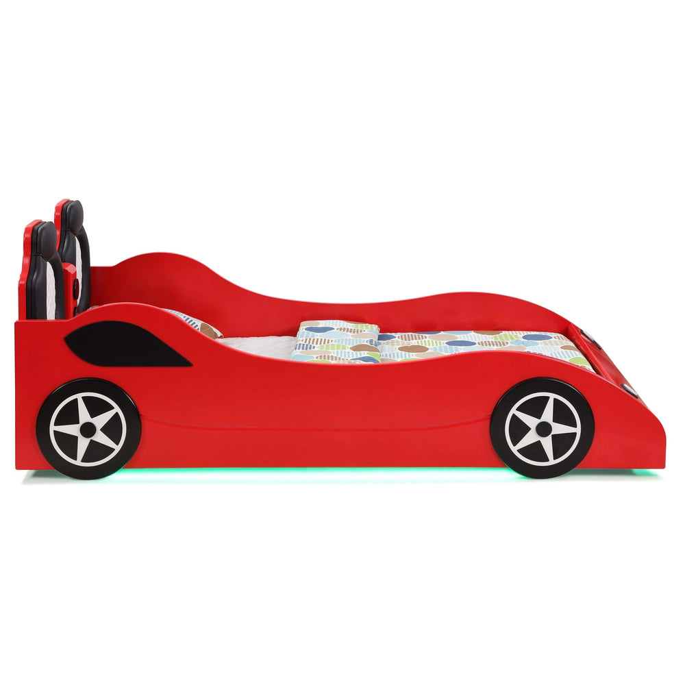 Cama doble de madera Cruiser con iluminación LED y colchón de 7 pulgadas en color rojo