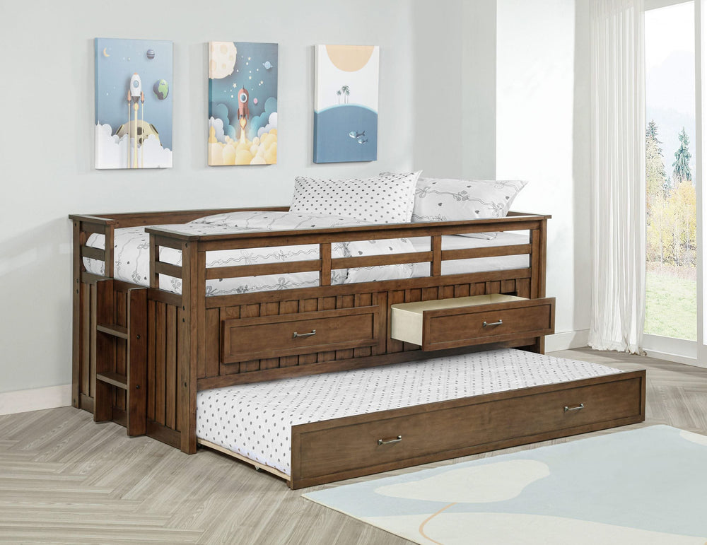 Cama individual tipo capitán con cama nido Carlsbad Wood, color marrón medio