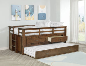 Cama individual tipo capitán con cama nido Carlsbad Wood, color marrón medio