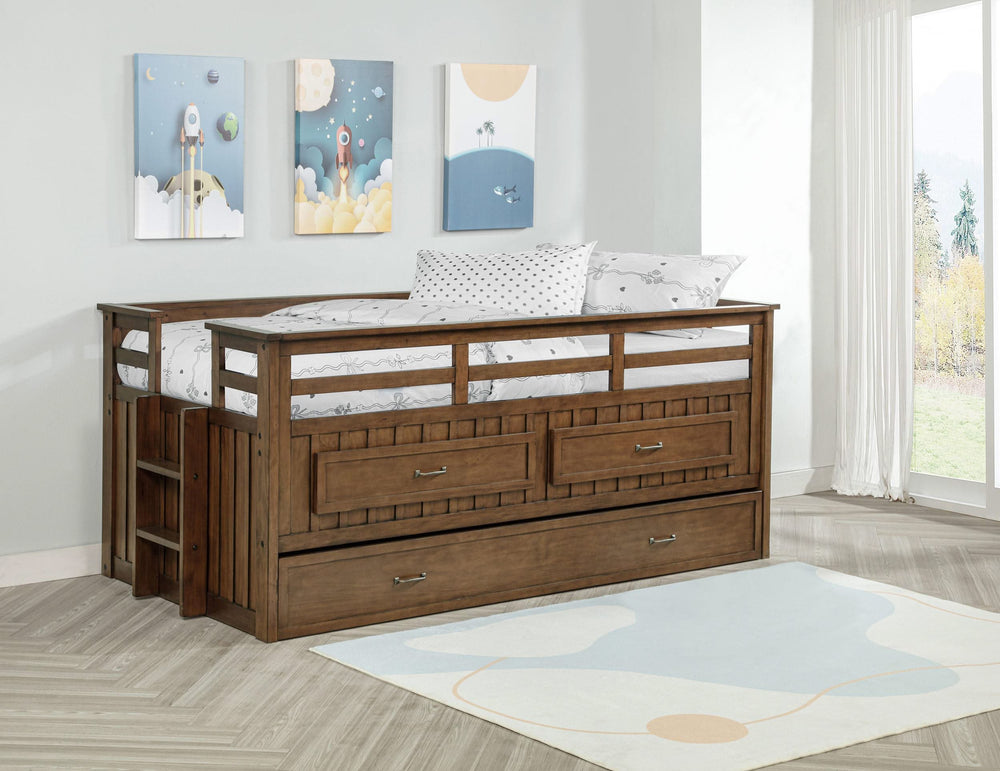 Cama individual tipo capitán con cama nido Carlsbad Wood, color marrón medio