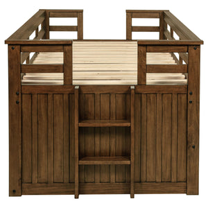 Cama individual tipo capitán con cama nido Carlsbad Wood, color marrón medio