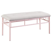 Massi Fabric Upholstered Bench White and Powder Pink