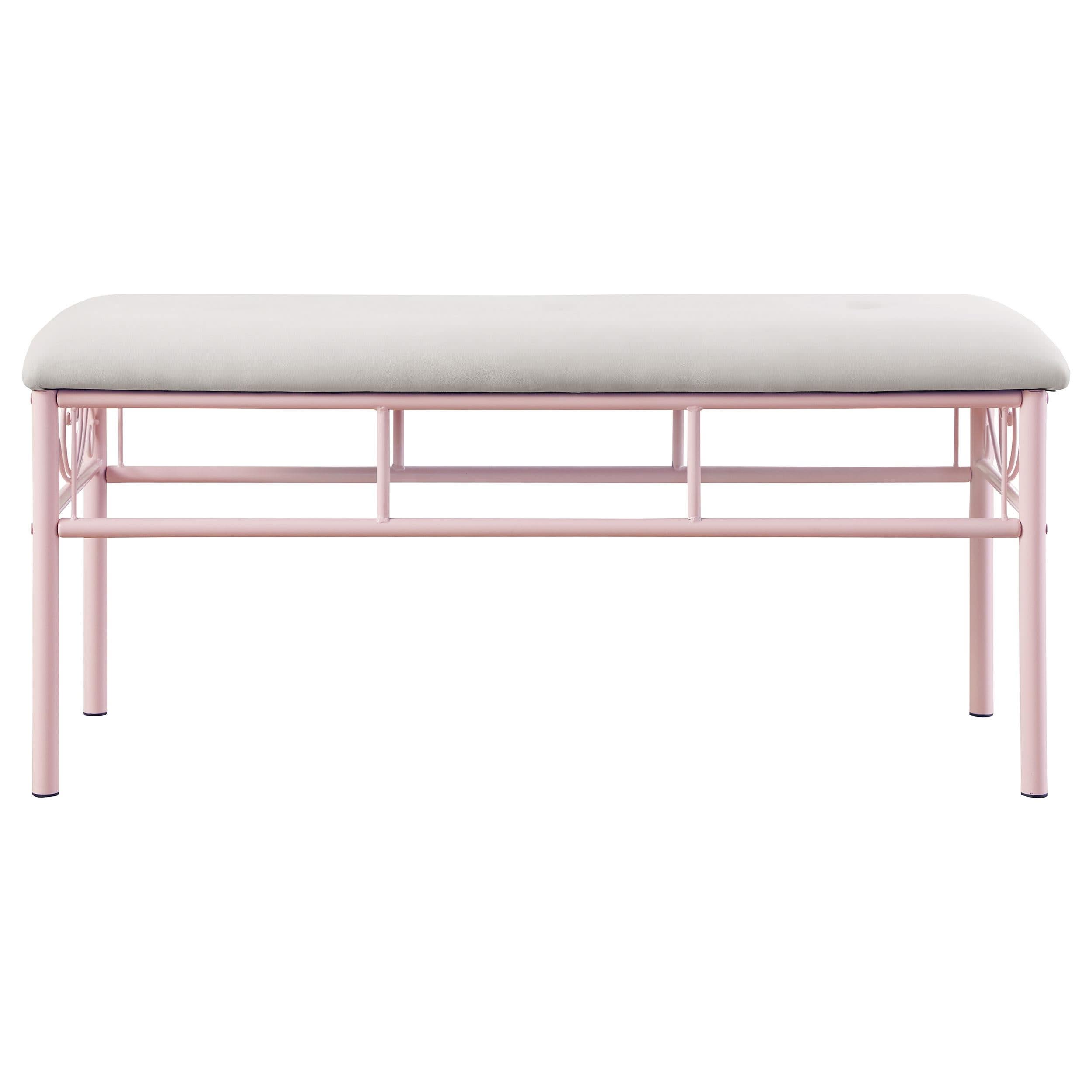 Massi Fabric Upholstered Bench White and Powder Pink