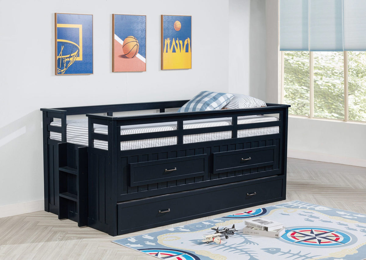 Cama individual tipo capitán con cama nido Carlsbad Wood, azul marino