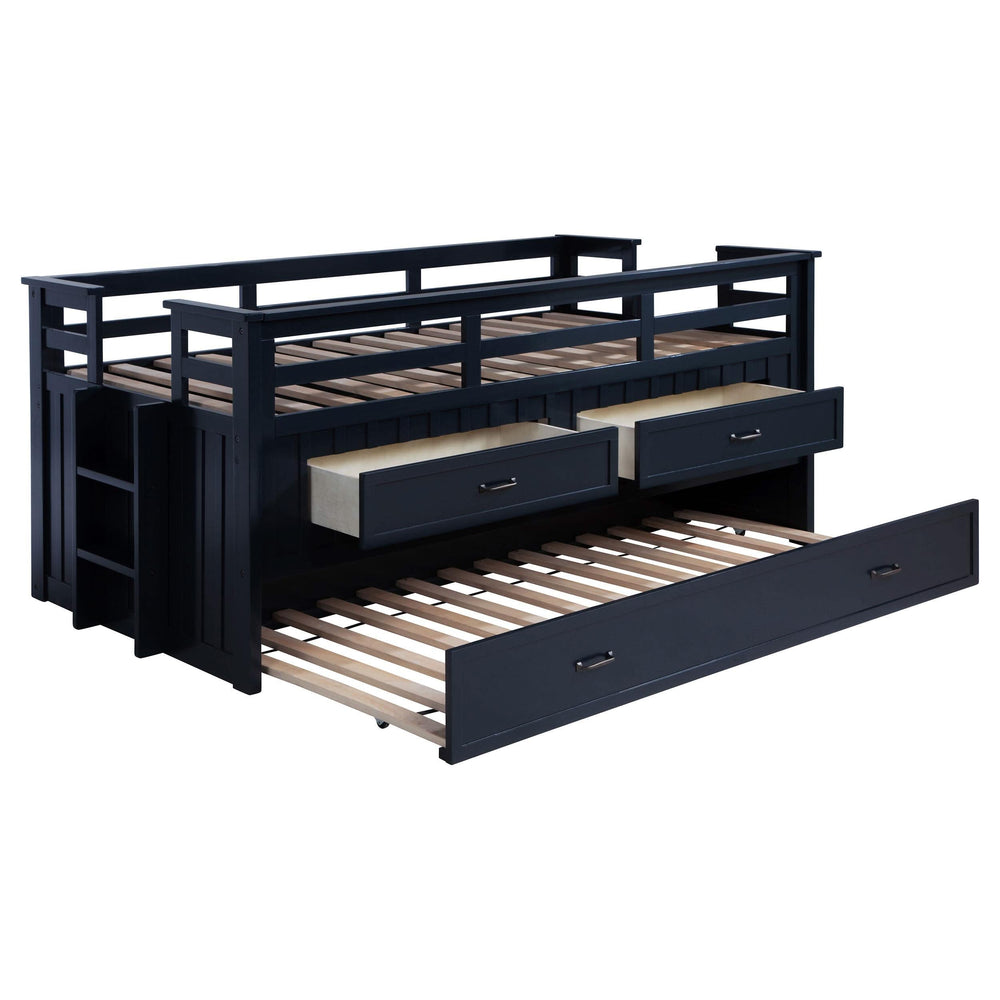 Cama individual tipo capitán con cama nido Carlsbad Wood, azul marino