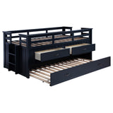 Cama individual tipo capitán con cama nido Carlsbad Wood, azul marino
