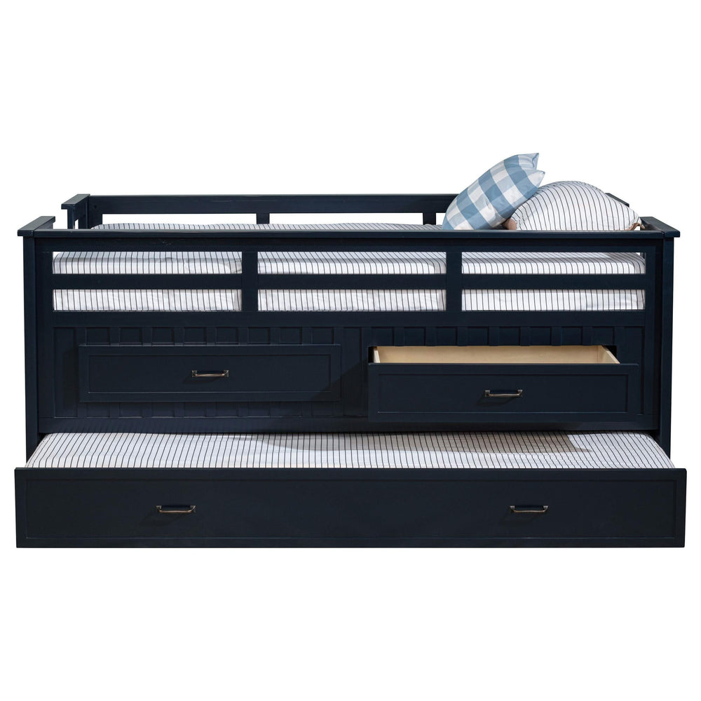 Cama individual tipo capitán con cama nido Carlsbad Wood, azul marino
