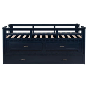 Cama individual tipo capitán con cama nido Carlsbad Wood, azul marino