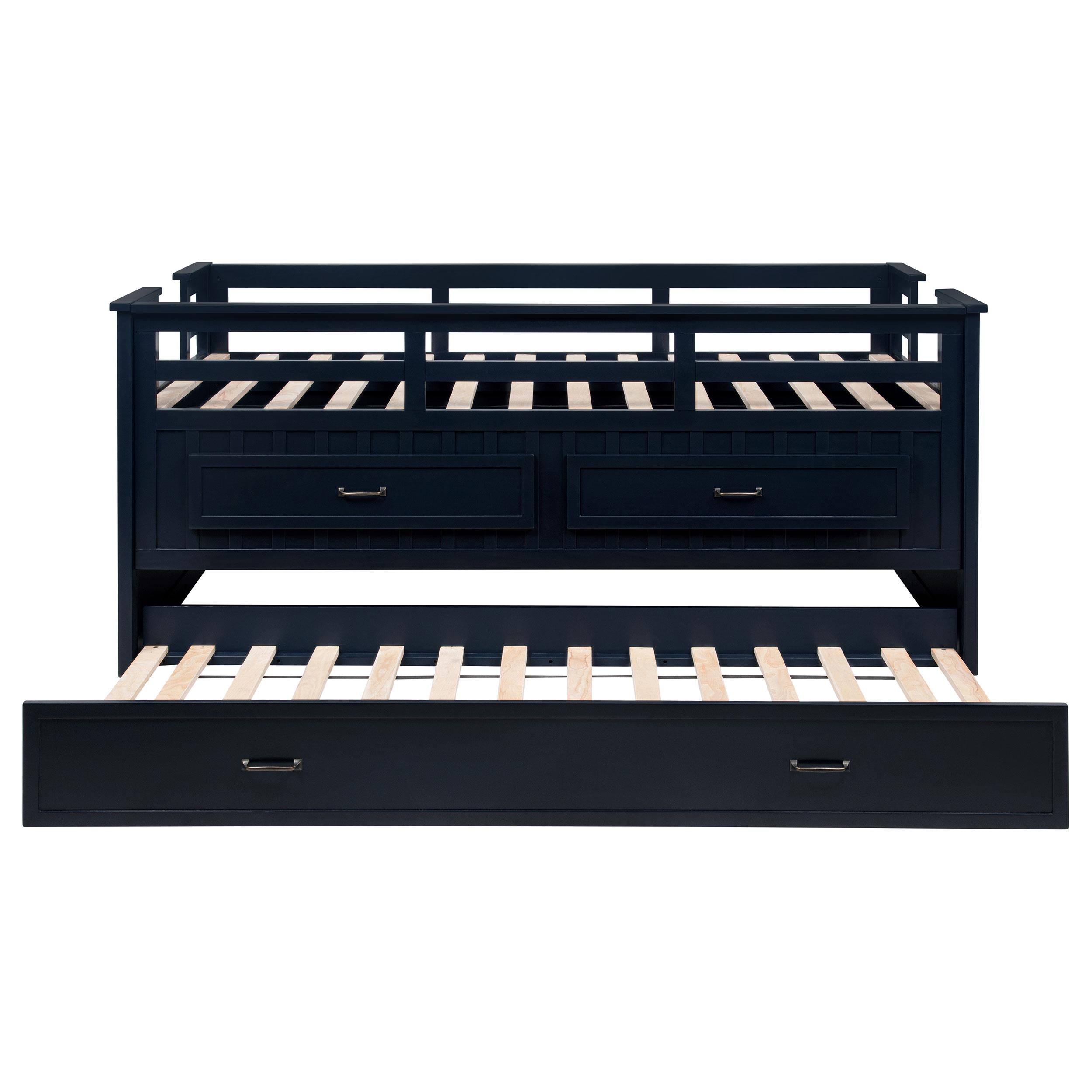Carlsbad Wood Twin Captains Bed With Trundle Navy Blue