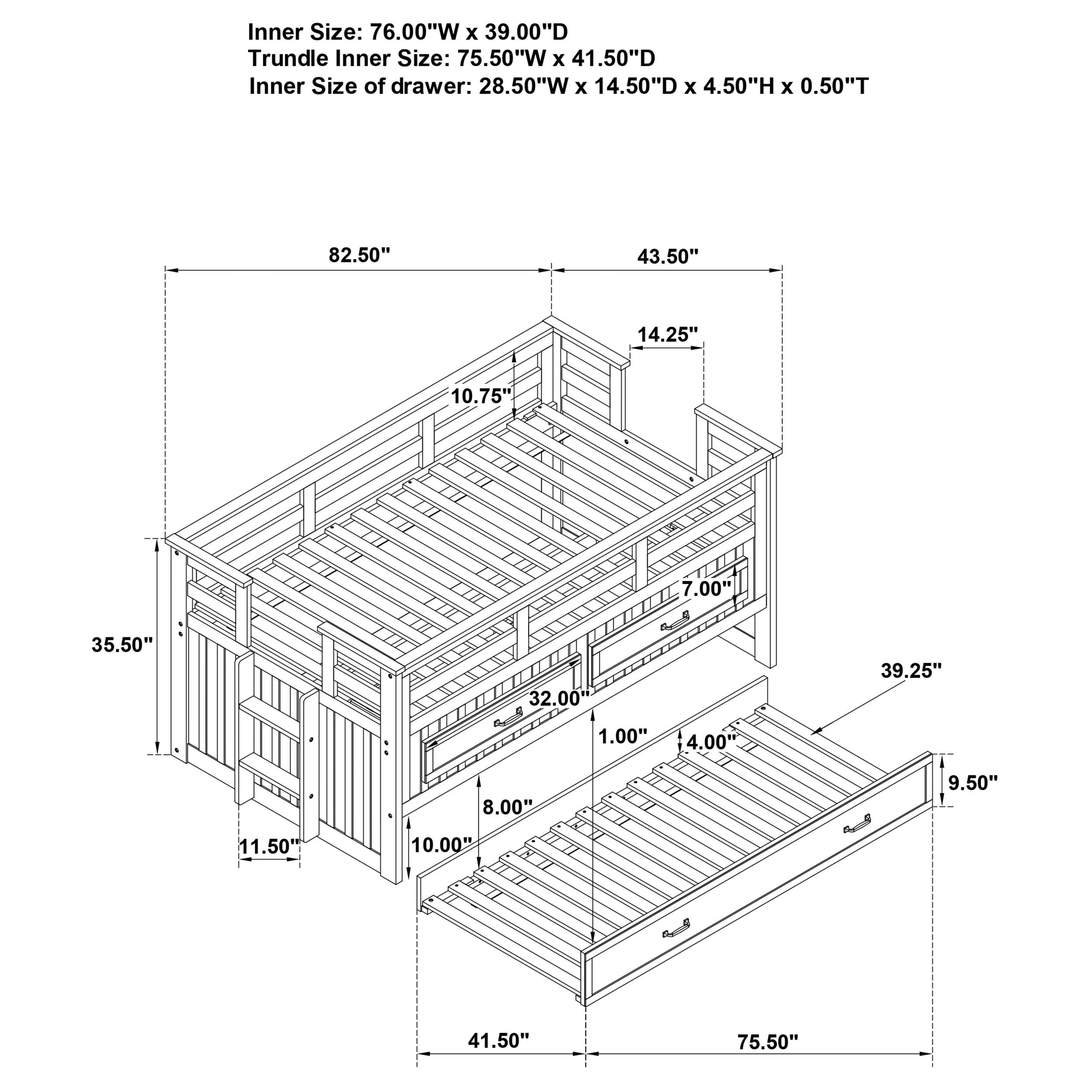Carlsbad Wood Twin Captains Bed With Trundle Navy Blue