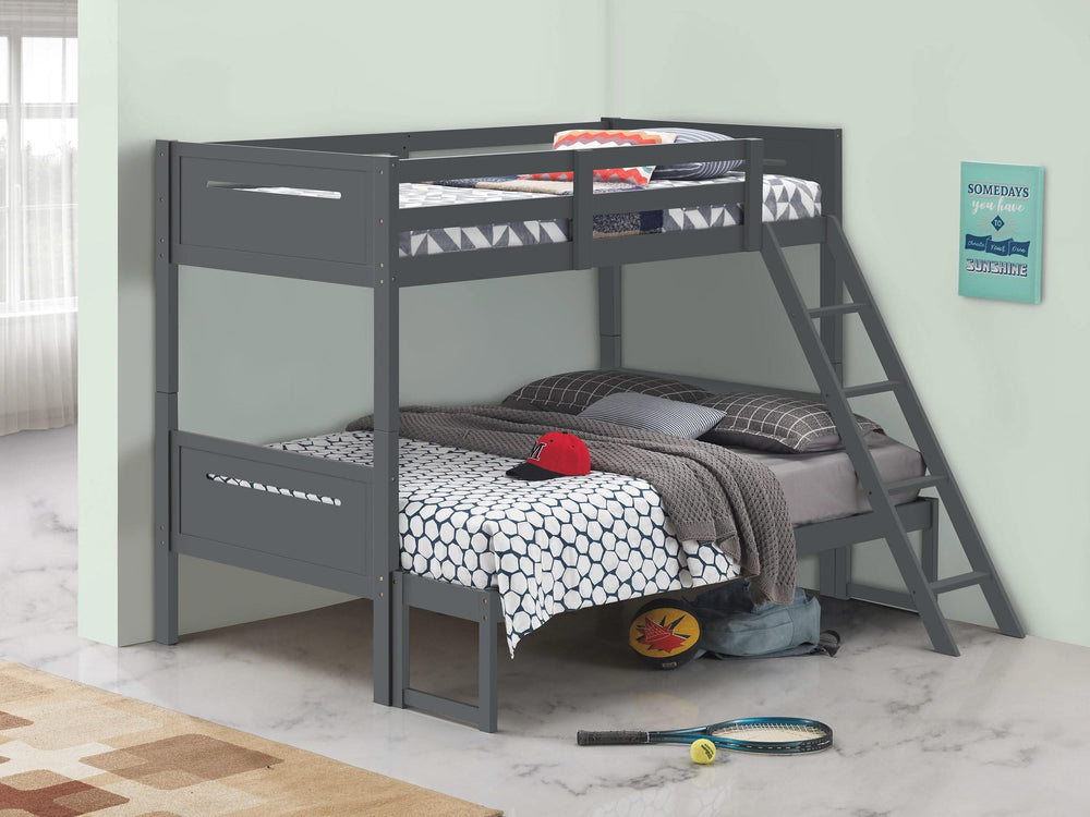Litera Littleton Wood, tamaño individual sobre cama matrimonial, color gris
