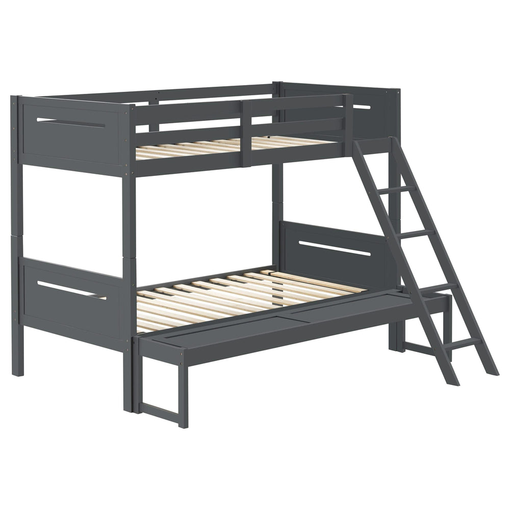 Litera Littleton Wood, tamaño individual sobre cama matrimonial, color gris