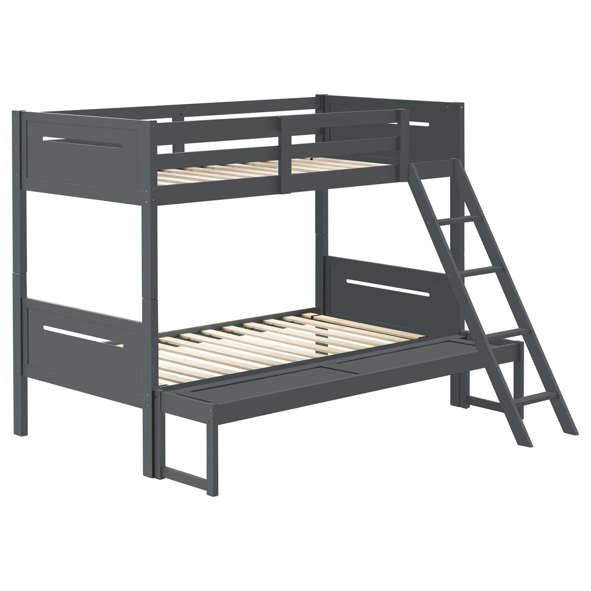 Litera Littleton Wood, tamaño individual sobre cama matrimonial, color gris