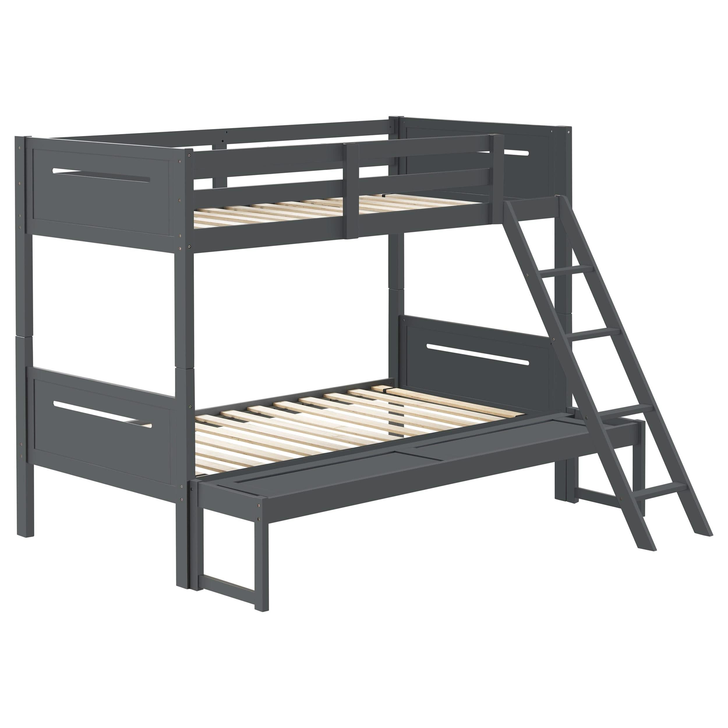 Litera Littleton Wood, tamaño individual sobre cama matrimonial, color gris