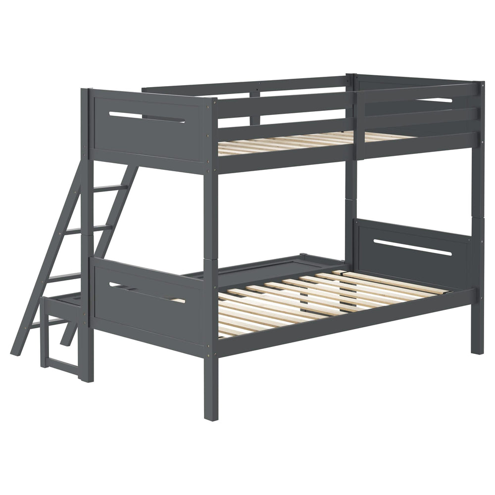 Litera Littleton Wood, tamaño individual sobre cama matrimonial, color gris