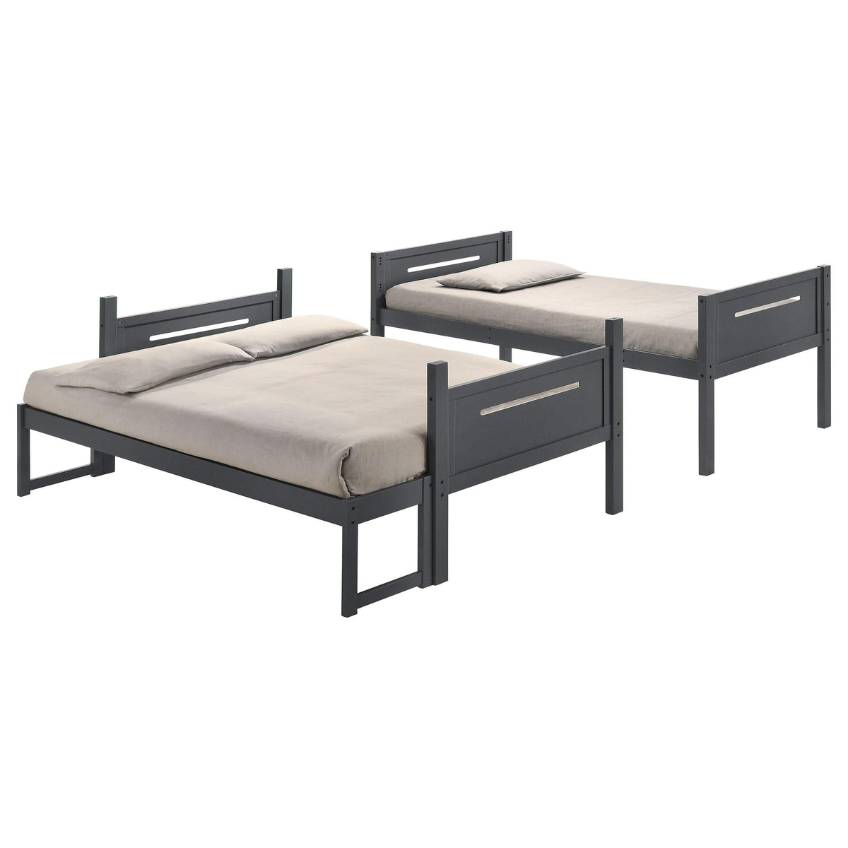 Litera Littleton Wood, tamaño individual sobre cama matrimonial, color gris