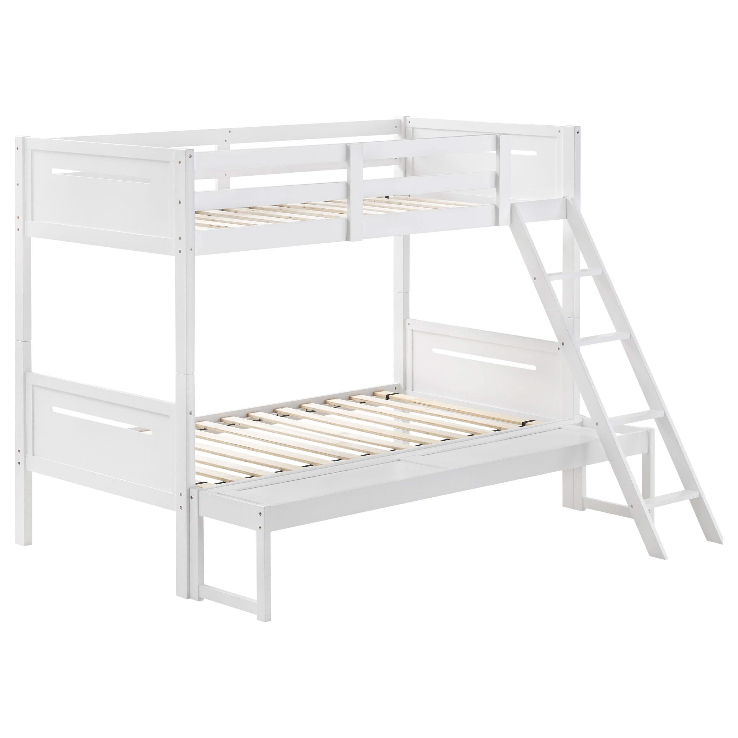 Litera Littleton Wood, color blanco, con dos camas individuales sobre una cama matrimonial