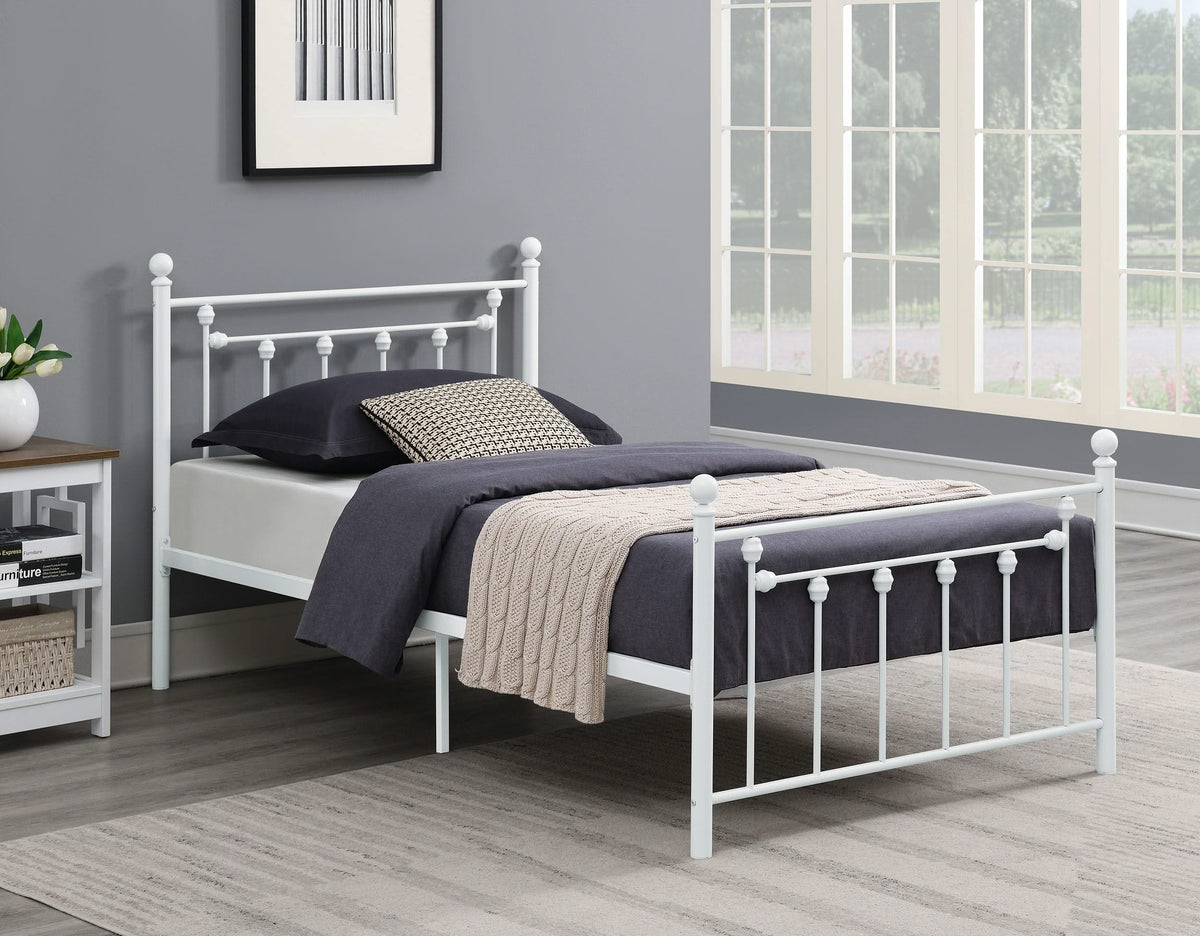 Cama doble de metal con marco abierto Canon, color blanco