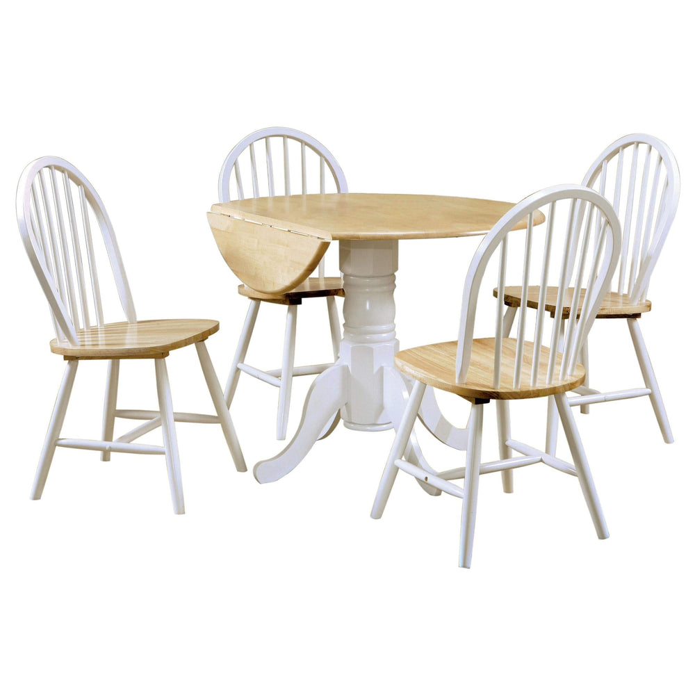 Juego de mesa de comedor Allison de 5 piezas con hojas abatibles redondas, color blanco
