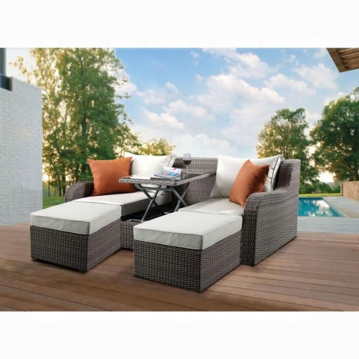 Sofá de patio Salena con 2 almohadas y 2 otomanas