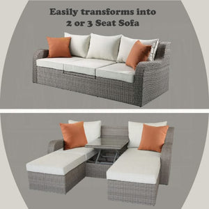 Sofá de patio Salena con 2 almohadas y 2 otomanas