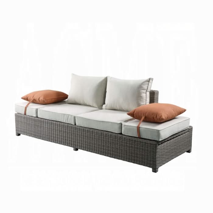 Sofá de patio Salena con 2 almohadas y otomana