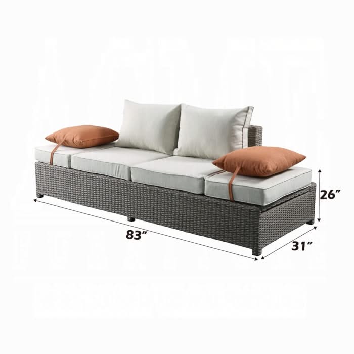 Sofá de patio Salena con 2 almohadas y otomana