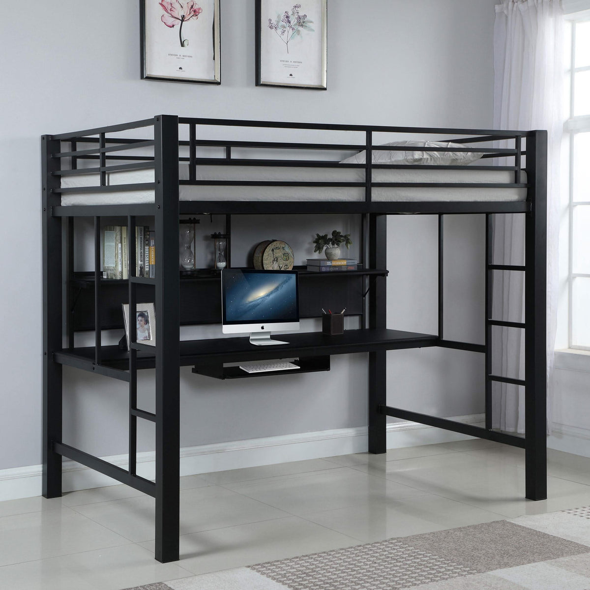 Cama alta tipo estación de trabajo Avalon negra