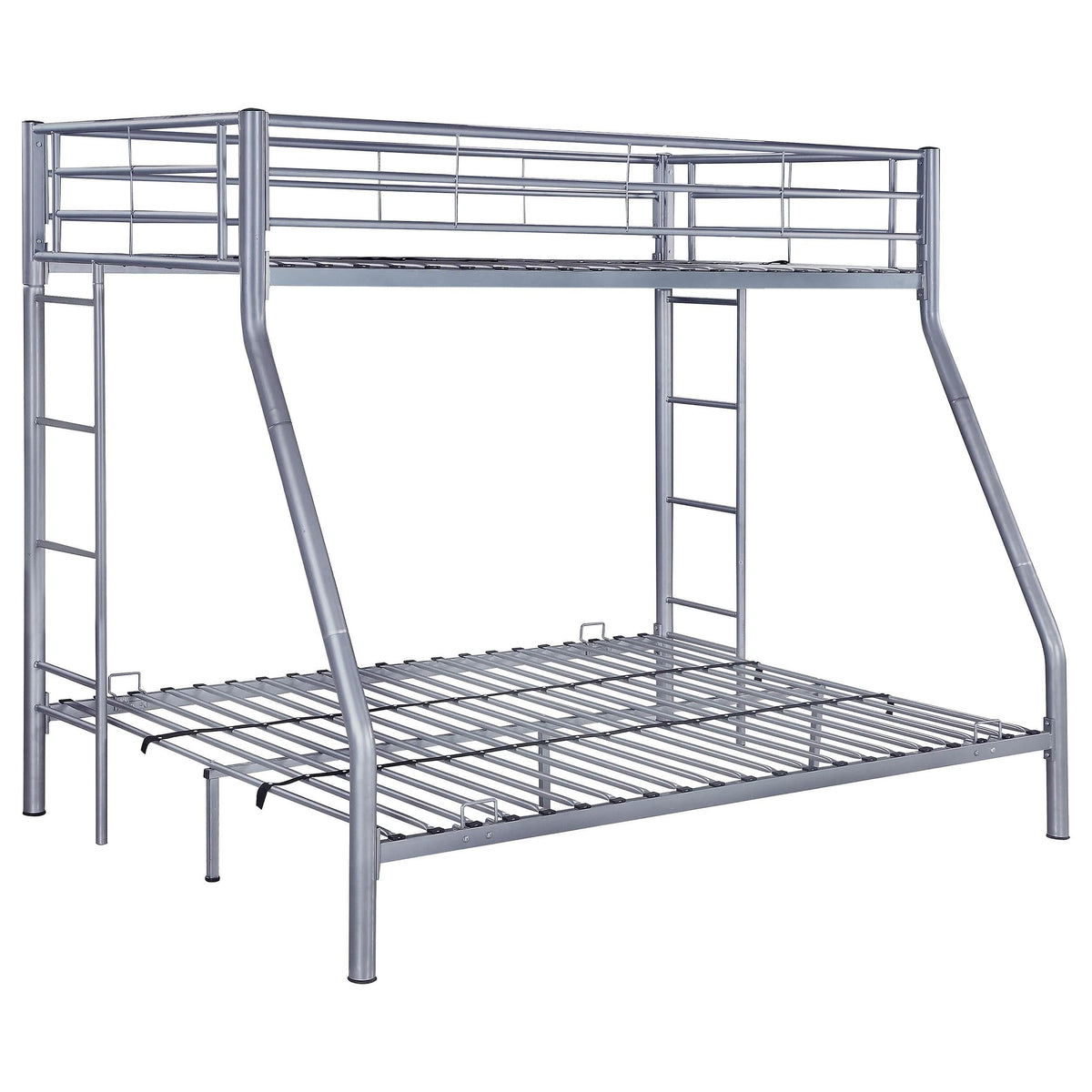 Litera Hayward de metal, dos camas individuales sobre una cama matrimonial, color plata