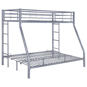 Litera Hayward de metal, dos camas individuales sobre una cama matrimonial, color plata