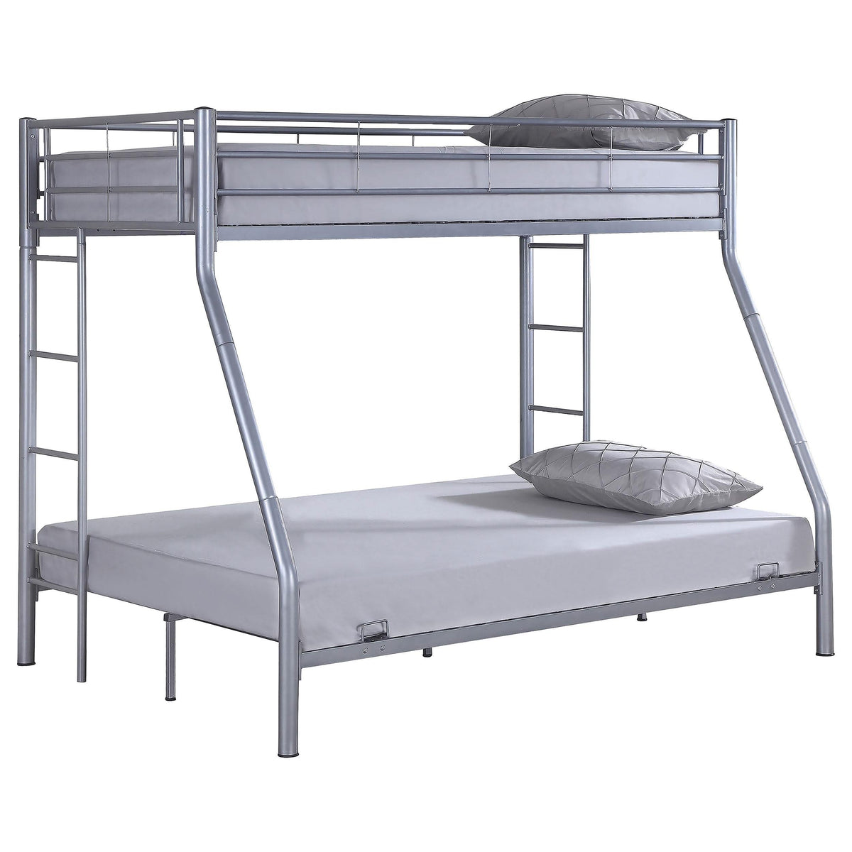 Litera Hayward de metal, dos camas individuales sobre una cama matrimonial, color plata