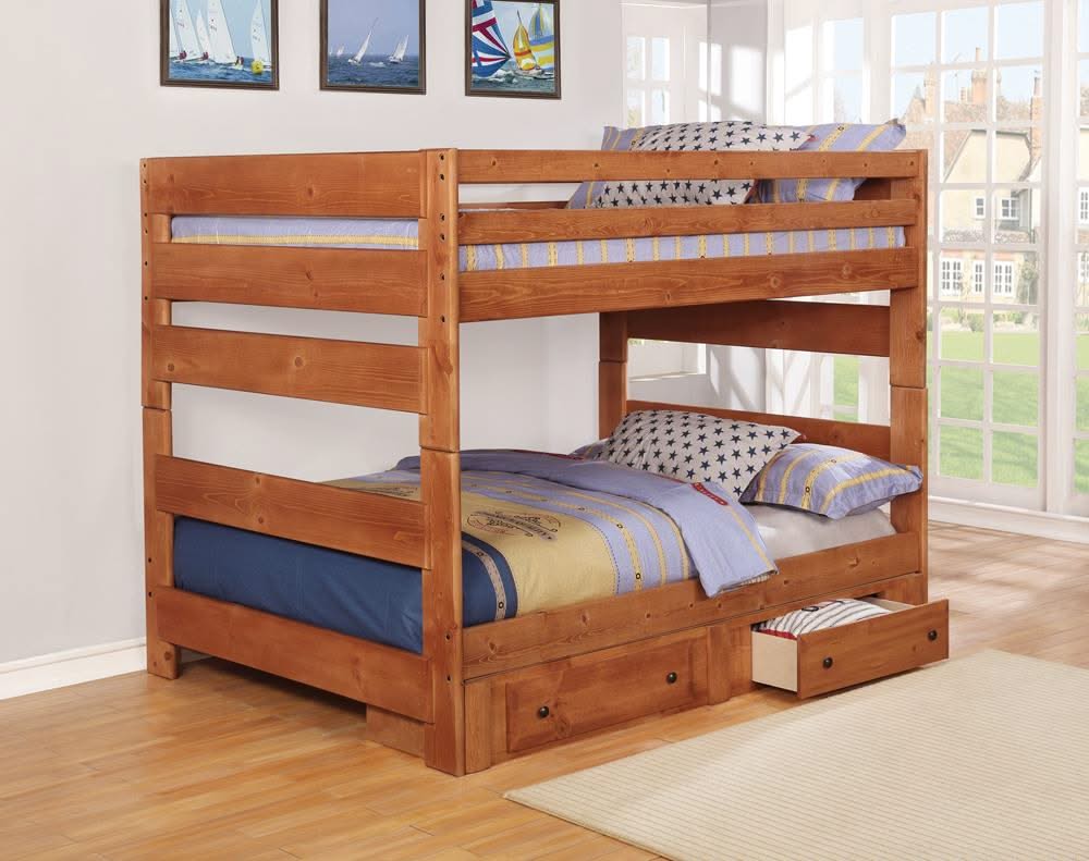 Mueble de almacenamiento de madera Wrangle Hill con dos cajones debajo de la cama, color ámbar lavado