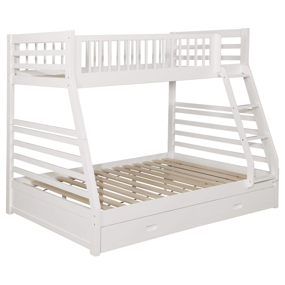 Litera Ashton de madera con dos cajones, individual sobre matrimonial, color blanco