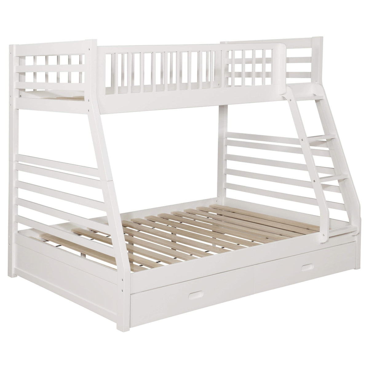 Litera Ashton de madera con dos cajones, individual sobre matrimonial, color blanco