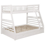 Litera Ashton de madera con dos cajones, individual sobre matrimonial, color blanco