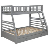 Litera Ashton de madera con dos cajones, tamaño individual sobre cama matrimonial, color gris