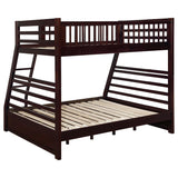 Litera Ashton de madera con dos cajones, tamaño individual sobre cama matrimonial, color capuchino