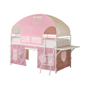 Cama alta tipo tienda de campaña doble Sweetheart, rosa y blanca