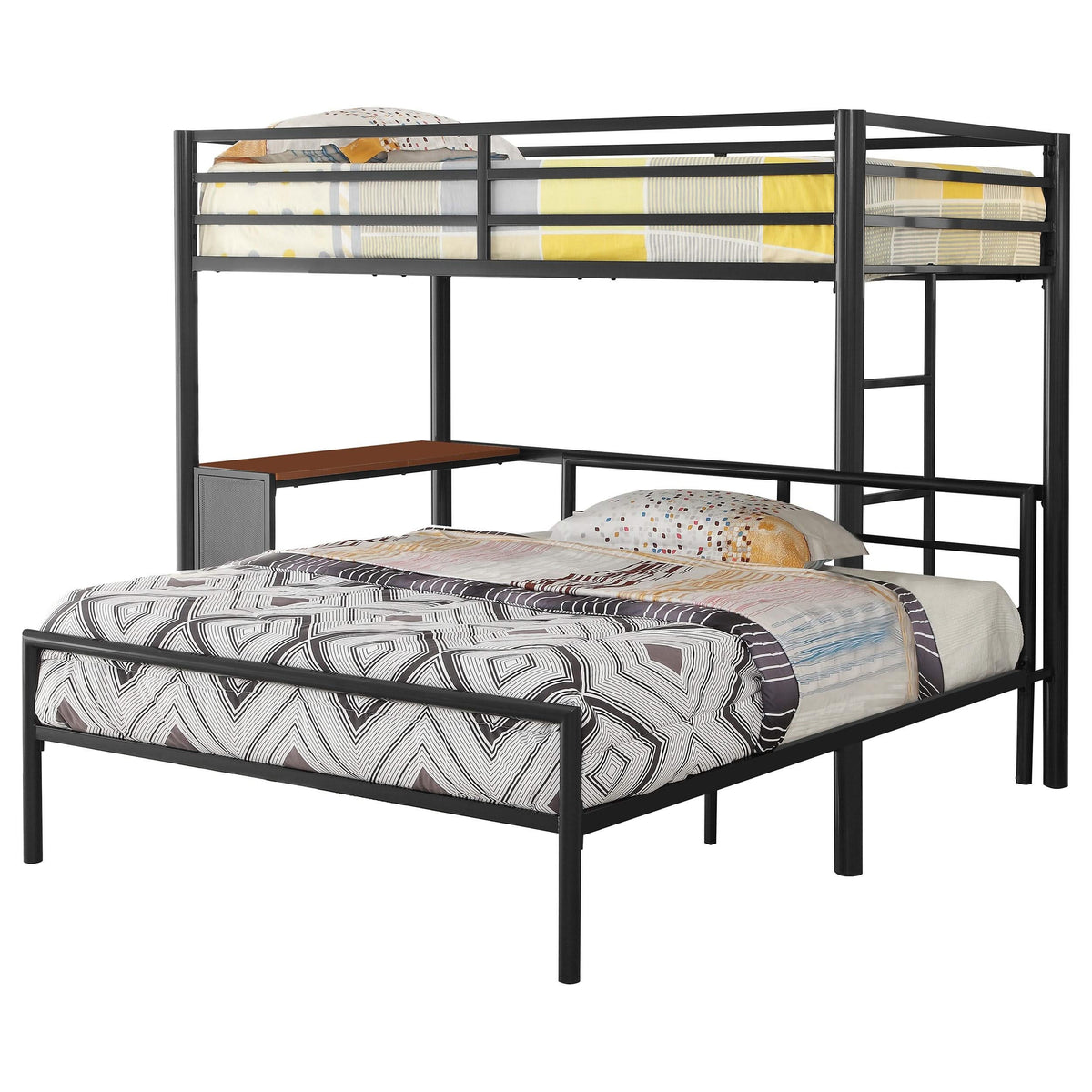 Juego de cama alta Fisher con dos camas individuales sobre una cama matrimonial, color bronce