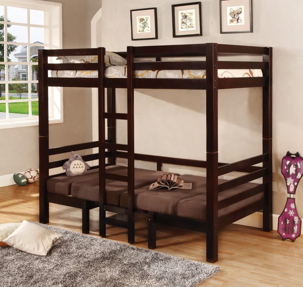Cama alta convertible Joaquin Twin sobre Twin, color marrón